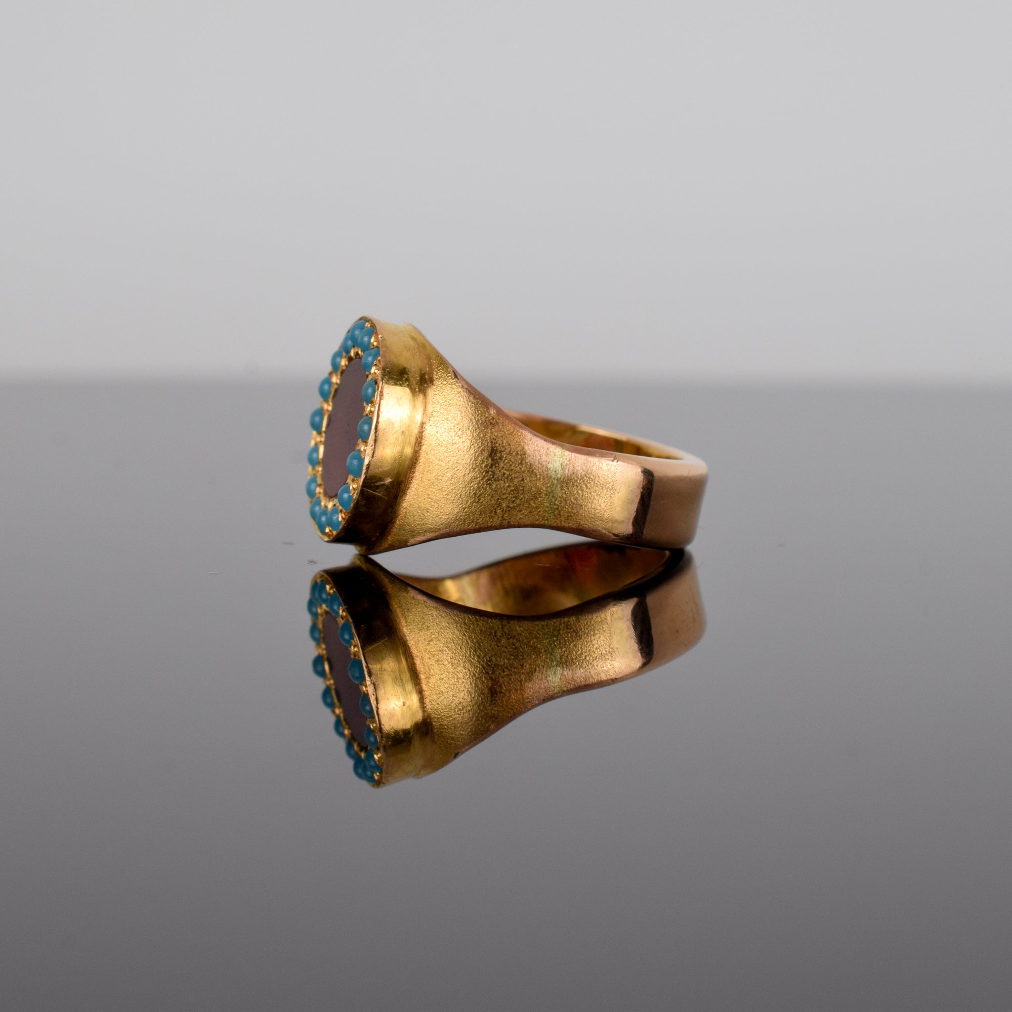 18k chalcedony and turquoise signet ring, folklor