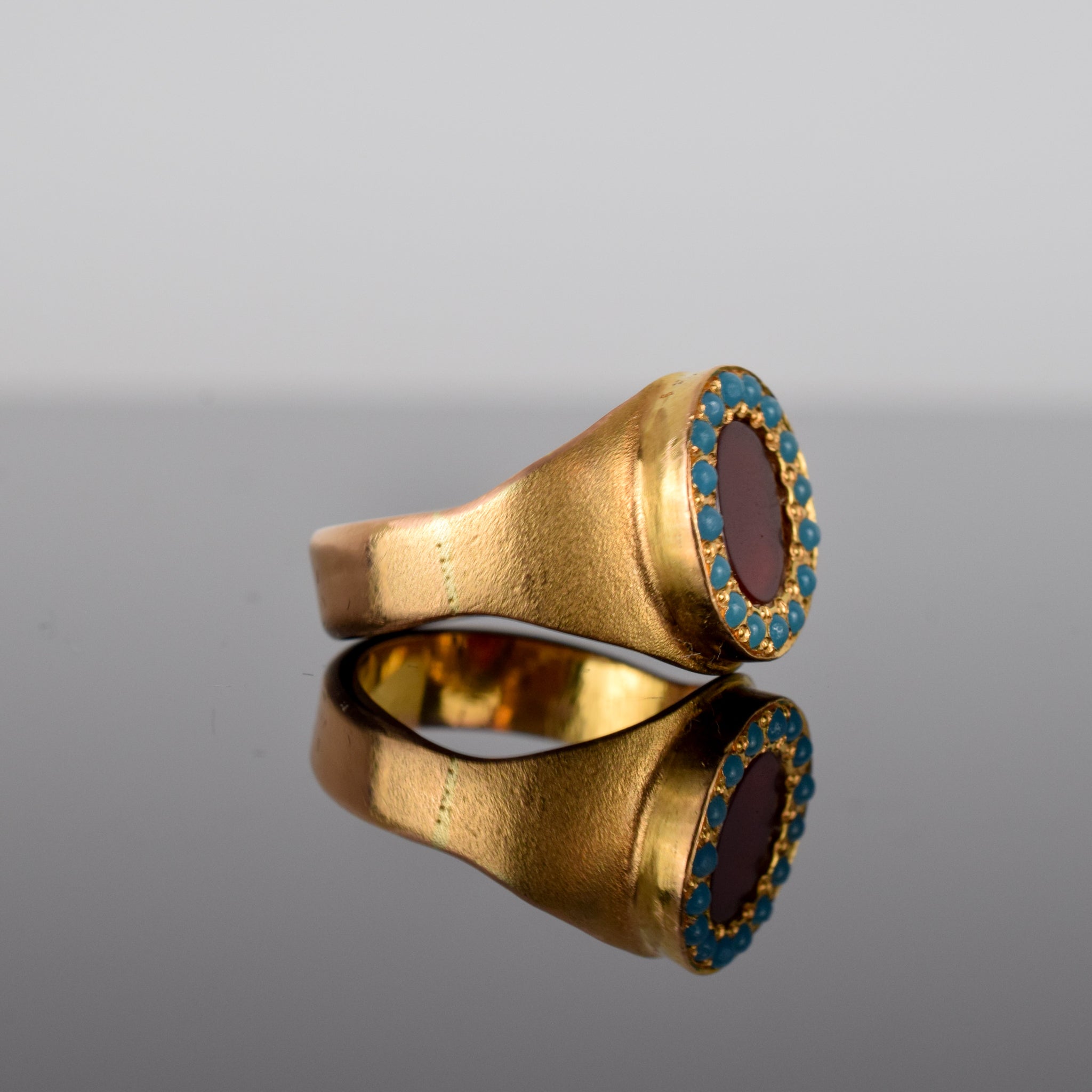 18k chalcedony and turquoise signet ring, folklor