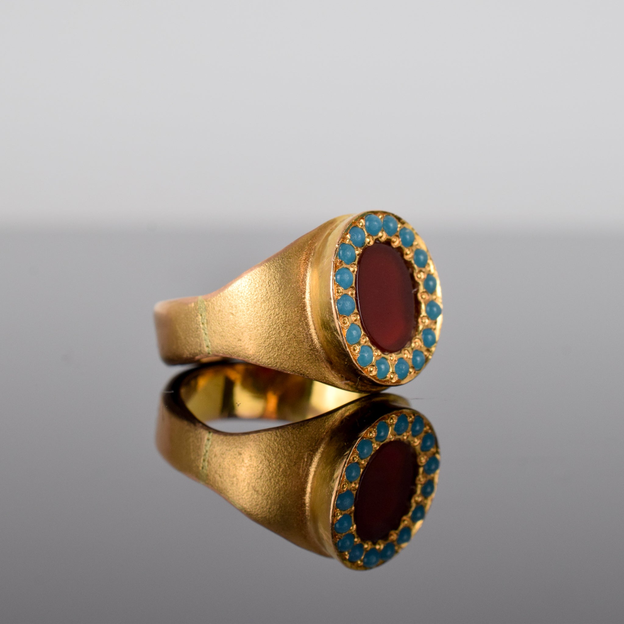 18k chalcedony and turquoise signet ring, folklor