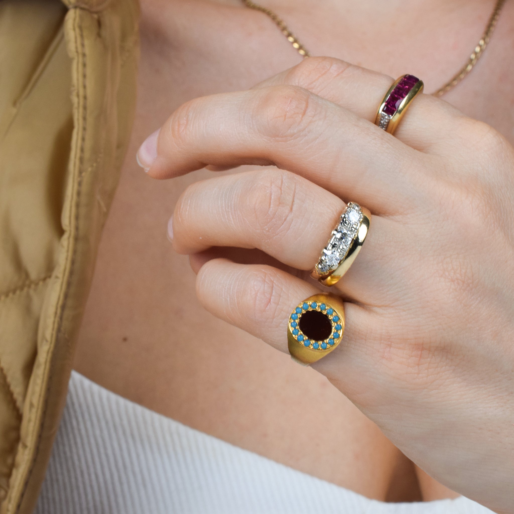 18k chalcedony and turquoise signet ring, folklor