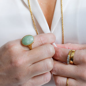 vintage gold cabochon jade ring, folklor