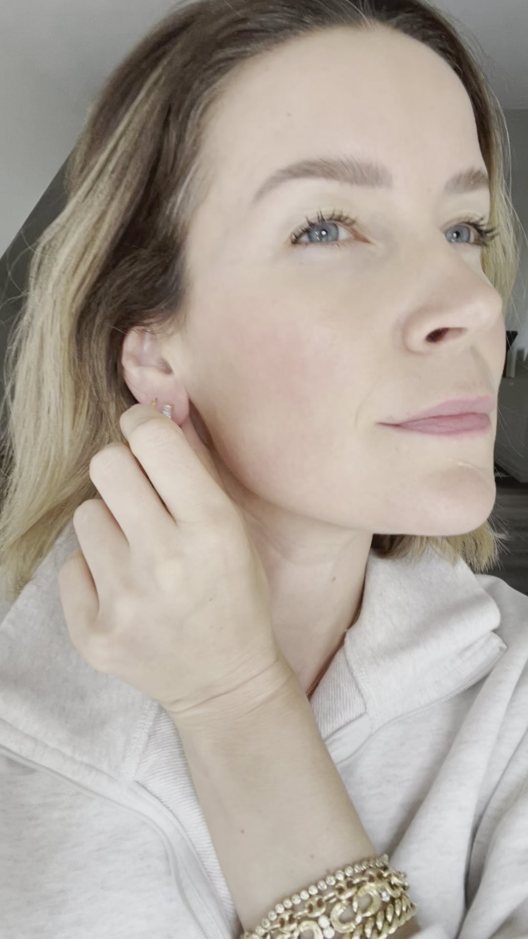 yellow gold diamond huggie hoop earrings