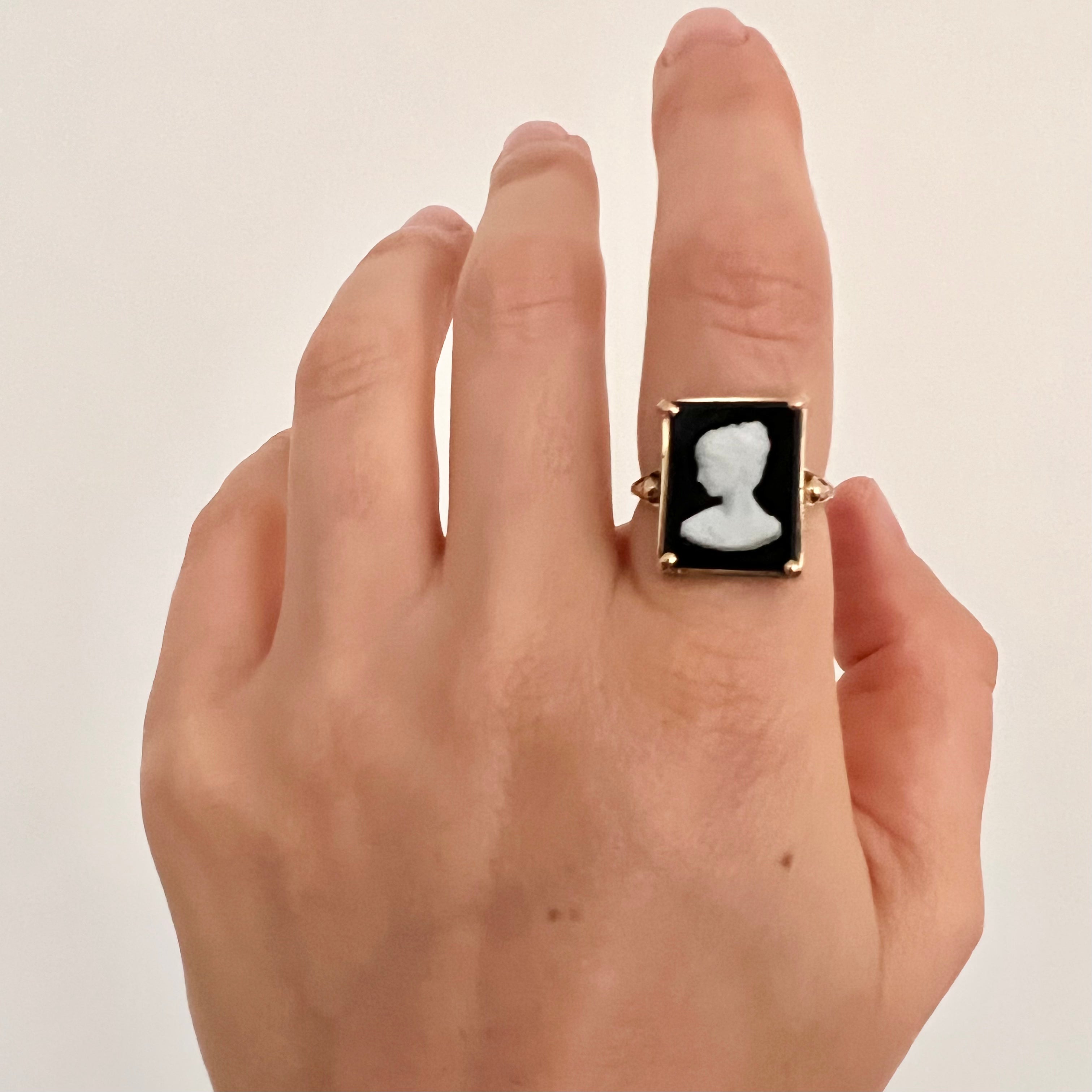 Antique Square Portrait Cameo Ring