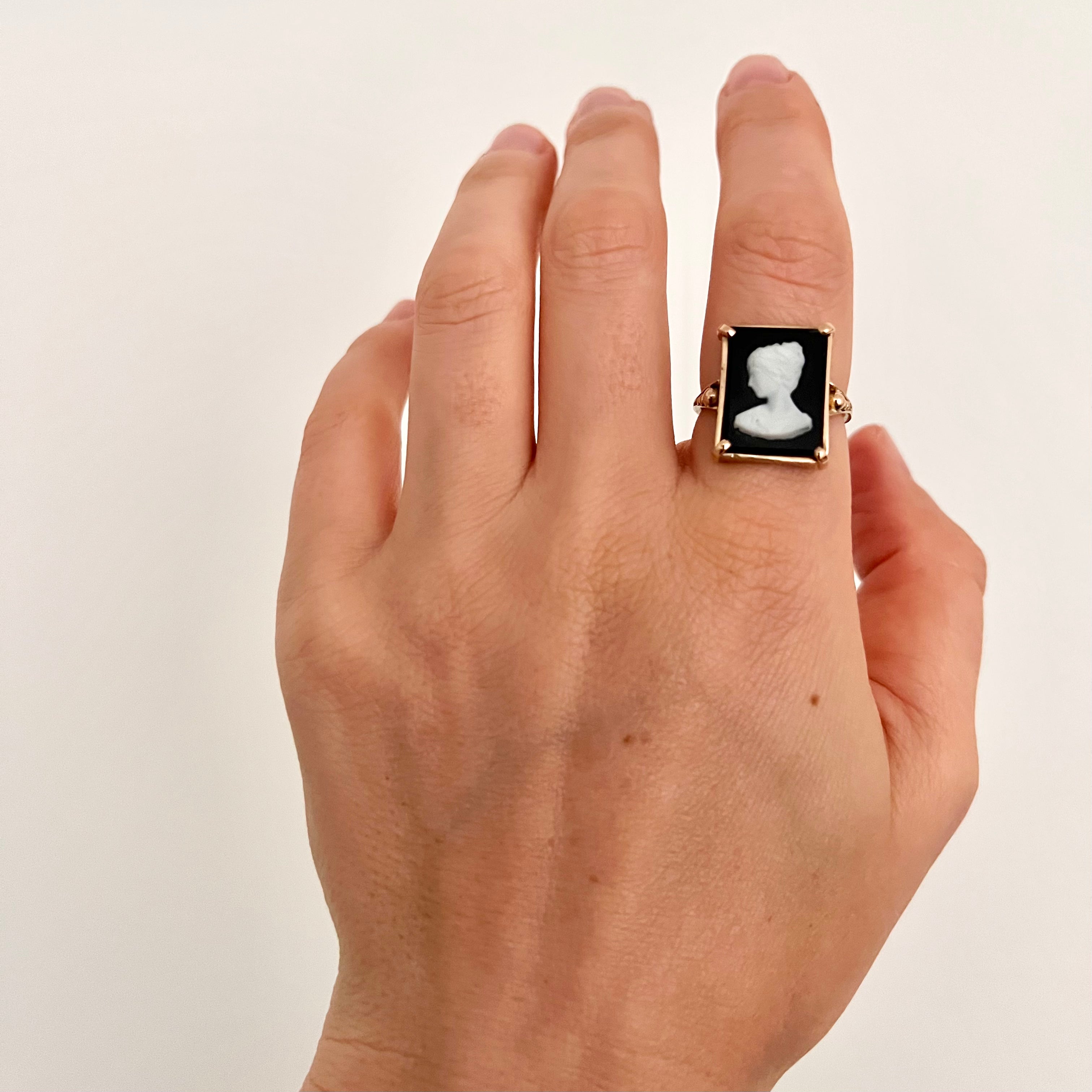 Antique Square Portrait Cameo Ring